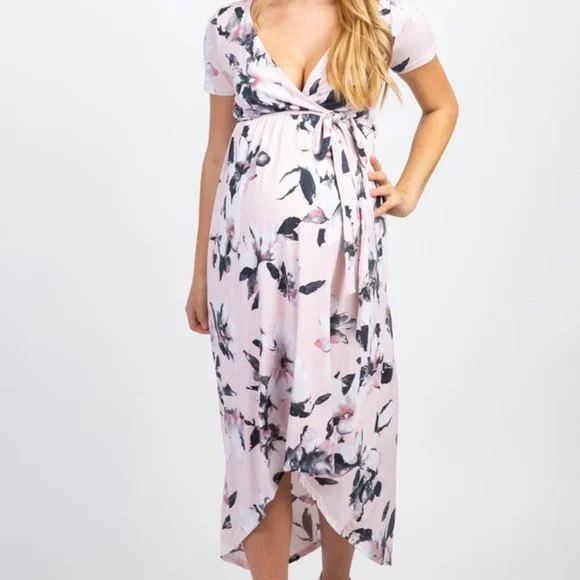 white christmas dresses Angel Maternity Isabella Floral Pink Maternity & Nursing Flowy Dress main image 1